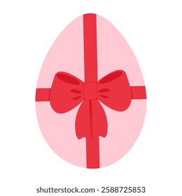 Easter Egg in soft pink decorate red ribbon bow. Easter greeting decorative design element concept