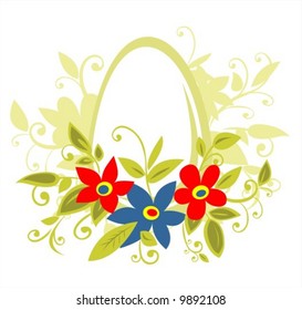 Easter egg and spring flowers on a white background.