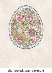 easter egg with spring flowers over grunge background,  vector illustration