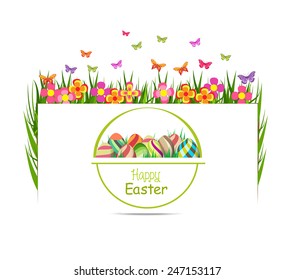 easter egg spring with grass and butterfly greeting card