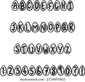Huevo de Pascua Primavera Esbozo escrito a mano tipografía letras de fuente ABC texto de Vector de dibujos animados