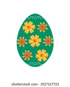 Easter egg with spring yellow flowers. Greeting card and poster