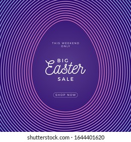 Easter egg square banner. Easter big sale card with big outline egg on purple modern background. Vector illustration. Place for your text