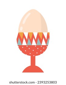 Easter egg at stand. Traditions and culture. Symbol of religious spring holiday and festival. Red abstract pattern. Social media sticker. Cartoon flat vector illustration isolated on white background