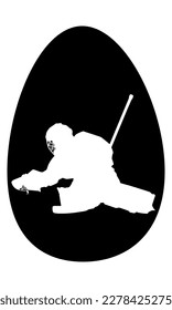 Easter egg. Sticker of a hockey goalkeeper. Black stencil. Clipart. Isolated element.