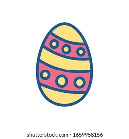 Huevo de Pascua con diseño a rayas y puntos sobre fondo blanco, icono de estilo de línea, ilustración vectorial
