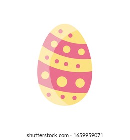 Huevo de Pascua con diseño de rayas y puntos sobre fondo blanco, icono de estilo plano, ilustración vectorial
