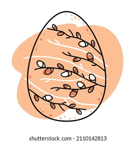 Huevo de Pascua. Huevo de Pascua decorativo estilizado decorado con ramas de sauce. Ilustración vectorial de Pascua.