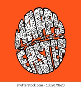 Easter egg. Stylized handmade font with black and white ornament. Isolated illustration.