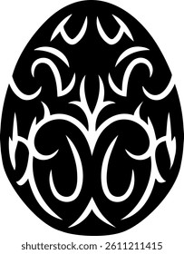 Easter egg with a stylized, symmetrical abstract pattern. Black and white vector Flowing, organic shapes suggest tribal elements. Carved pattern decorative element. Vector for laser cut, decal