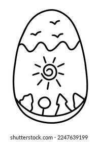 Easter egg with sun in contour line style