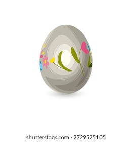 Easter egg with surrounded by a vibrant wreath of hand-drawn spring flowers on a white background, perfect for Easter greeting cards, seasonal invitations, botanical-themed posters, and festive marketing materials