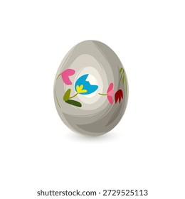 Ovo de Páscoa com cercado por uma grinalda vibrante de flores de primavera desenhadas à mão em um fundo branco, perfeito para cartões de saudação de Páscoa, convites sazonais, cartazes de temas botânicos e materiais de marketing festivos