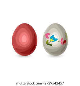 Osterei mit einem lebhaften Kranz aus handgezeichneten Frühlingsblumen auf weißem Hintergrund, perfekt für Ostergrußkarten, saisonale Einladungen, Plakate zum Thema Botanische Musik und festliche Marketingmaterialien