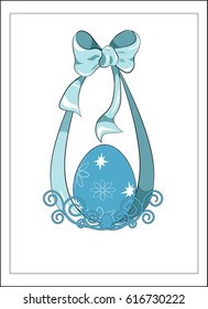 easter egg in a tape with a blue  bow