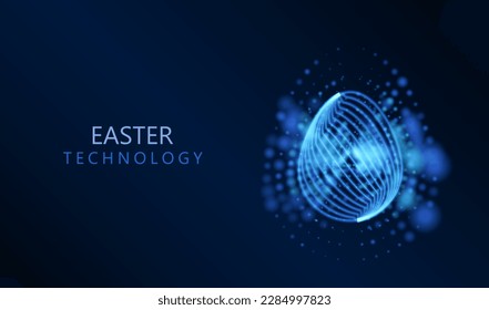 Diseño de partículas de tecnología de óvulos de Pascua. Diseño de formas de superficie de salpicadura de explosión de neón. Vector de ciencia de datos de ciberluz de vacaciones modernas.