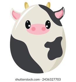 Easter egg template painted with animal motifs, i.e. painted in the form of a cow, for posters, banners or holiday cards