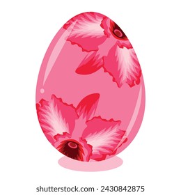 Easter egg template painted with floral motifs, namely open buds of pink orchids on a pink background, for drawing, poster or banner