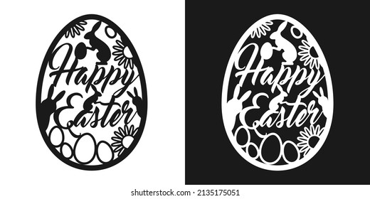 Easter Egg With Text Happy Easter, Template For Laser Cutting Plotter. Vector Illustration In Paper Style.