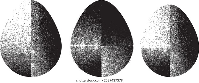 Easter egg texture collection.Distressed Oval Post Stamp . Geometrical decorated Easter egg. Sprayed, noised, speckled, textured, transparent oval  collection. Vector Illustration . Egg texture set.