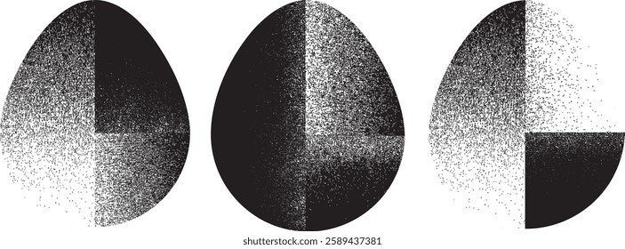 Easter egg texture collection.Distressed Oval Post Stamp . Geometrical decorated Easter egg. Sprayed, noised, speckled, textured, transparent oval  collection. Vector Illustration . Egg texture set.