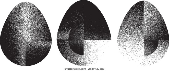 Easter egg texture collection.Distressed Oval Post Stamp . Geometrical decorated Easter egg. Sprayed, noised, speckled, textured, transparent oval  collection. Vector Illustration . Egg texture set.