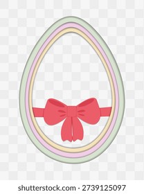 Easter Egg with Tide Ribbon bow Paper Cut Template with multicolor layers Minimalistic Flat Design. Isolated Vector illustration Easter Greeting thematic cards or media posts template, banner, posters