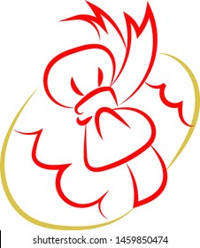 Easter egg with tie bow, illustration, vector on white background.