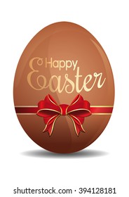 Easter egg tied with a red ribbon with a bow. Easter egg with a congratulatory inscription. Easter egg isolated on a white background. Happy Easter. Vector illustration