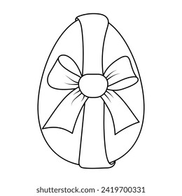 An Easter egg tied with a ribbon. Contoured Easter drawing.Coloring eggs