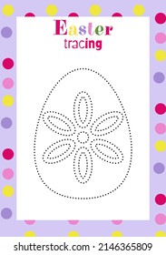 Hoja de trabajo de seguimiento de óvulos de Pascua para niños práctica de escritura a mano. Página de actividad de vacaciones. Juego educativo infantil. Página Colorante. Adecuado para uso con niños en preescolar, guardería. Vector