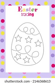 Easter egg tracing worksheet for kids handwriting practice. Holiday activity page. Printable preschool educational game. Coloring page.Suitable for use with children in Preschool, Kindergarten. Vector