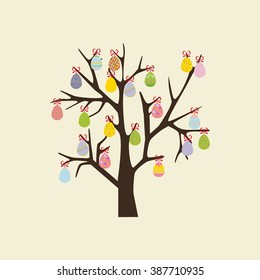 Easter Egg Tree on the yellow background. Vector illustration