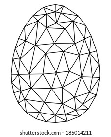Easter egg triangular, wireframe, black and white in vector isolated on white background