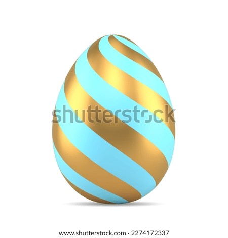 Easter egg twist striped golden ornamental religious holiday decor realistic 3d icon vector illustration. Premium art decorative protein chicken food oval seasonal treat event festival celebration