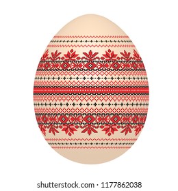 the easter egg with ukrainian cross-stitch ethnic pattern. pysanka ornament. isolated vector.