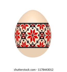 the easter egg with ukrainian cross-stitch ethnic pattern. pysanka ornament. isolated vector.