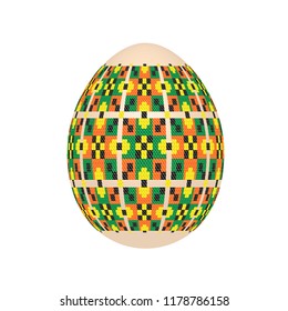 the easter egg with ukrainian cross-stitch ethnic pattern. pysanka ornament. isolated vector.