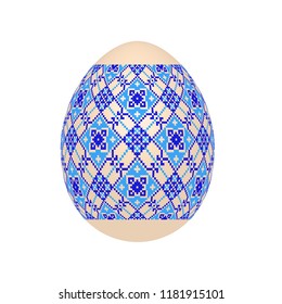 the easter egg with ukrainian cross-stitch ethnic pattern. pysanka ornament. isolated vector.