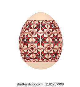 the easter egg with ukrainian cross-stitch ethnic pattern. pysanka ornament. isolated vector.