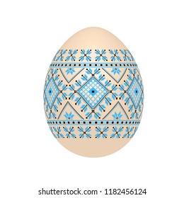 the easter egg with ukrainian cross-stitch ethnic pattern. pysanka ornament. isolated vector.