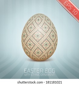 The Easter egg with an Ukrainian folk pattern ornament. Isolated vector realistic yellow egg.