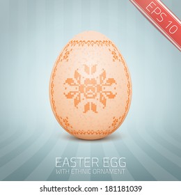 The Easter egg with an Ukrainian folk pattern ornament. Isolated vector realistic yellow egg.