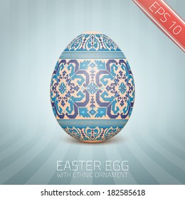 The Easter egg with an Ukrainian folk pattern ornament. Isolated vector realistic yellow egg.