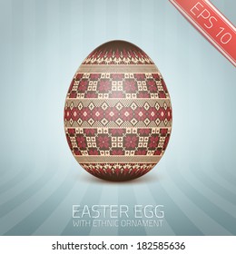 The Easter egg with an Ukrainian folk pattern ornament. Isolated vector realistic yellow egg.