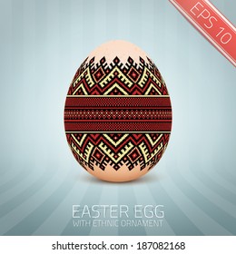 The Easter egg with an Ukrainian folk pattern ornament. Isolated vector realistic yellow egg.
