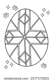 Easter egg with ukrainian ornament coloring page. Holiday vector illustration ready to print on standard A4 paper