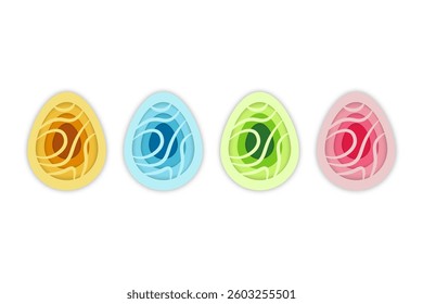Easter egg vector with abstract wave ornament made in colorful layered paper cut style