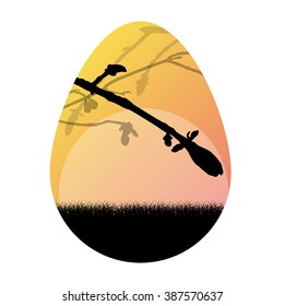 Easter egg vector background nature landscape spring branches concept illustration