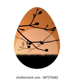 Easter egg vector background nature landscape spring branches concept illustration